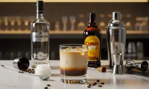 Un cocktail onctueux à base de liqueur de café Kahlúa, de vodka et de crème, prêt à être dégusté.