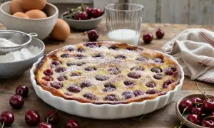 Clafoutis aux cerises, prêt à être dégusté. Peut-on faire un clafoutis la veille ? Oui, et il sera tout aussi délicieux le lendemain !