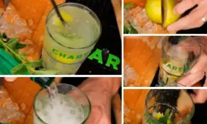 Préparation d'un cocktail rafraîchissant à la Chartreuse, avec de la menthe et du citron vert.