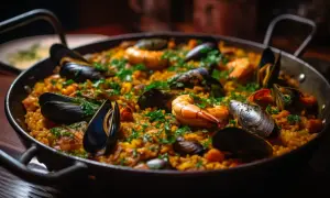 Paella aux fruits de mer, un plat savoureux. Quel vin avec une paella ? Un blanc sec ou un rosé léger serait parfait.