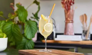 Un cocktail pétillant à la limoncello, garni de rondelles de citron et d'une paille dorée. Une recette rafraîchissante pour l'été.