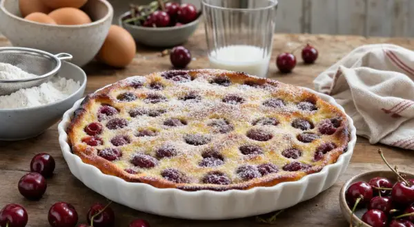 Clafoutis aux cerises, prêt à être dégusté. Peut-on faire un clafoutis la veille ? Oui, et il sera tout aussi délicieux le lendemain !