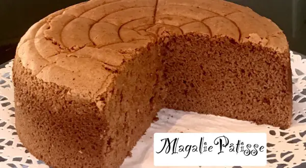 Un moelleux sponge cake chocolat, léger et aérien, prêt à être dégusté.