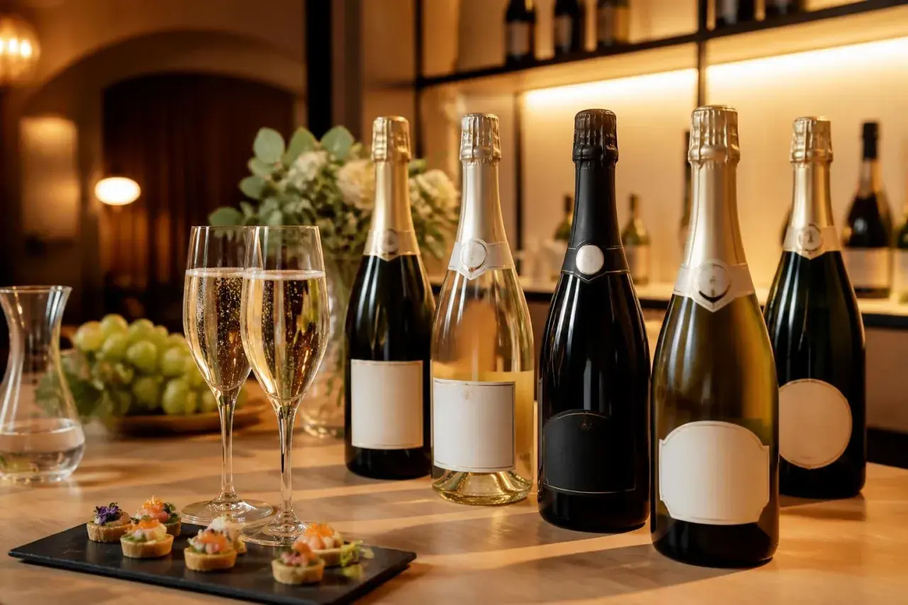 Des bouteilles de champagne et des coupes pétillantes, parfaites pour choisir le champagne idéal pour votre célébration.