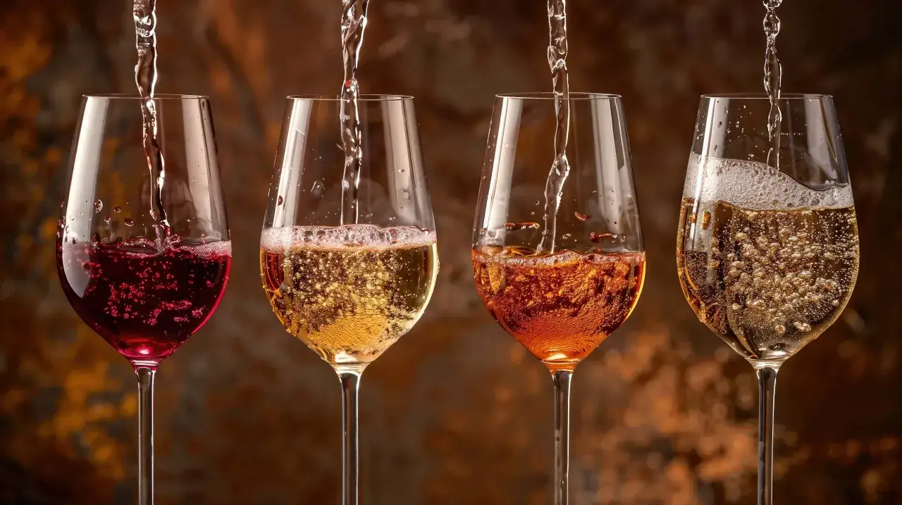 Quatre verres de crémant, rouge, blanc, rosé, et doré, sont versés. Lequel est le meilleur crémant ?