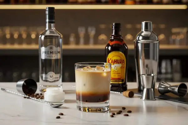 Un cocktail onctueux à base de liqueur de café Kahlúa, de vodka et de crème, prêt à être dégusté.