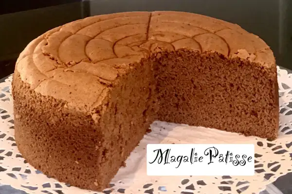 Un moelleux sponge cake chocolat, léger et aérien, prêt à être dégusté.